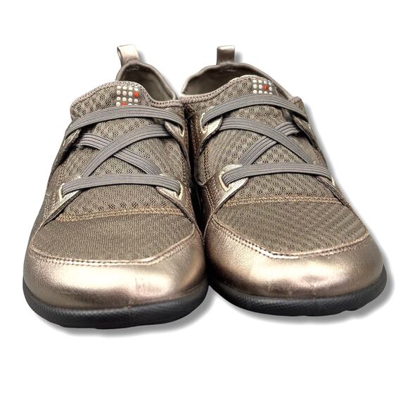 ECCO Slip-On Shoes Wmn Size 41 / US 10 Gold Bronze Leather Mesh Barefoot Walking - Picture 3 of 13